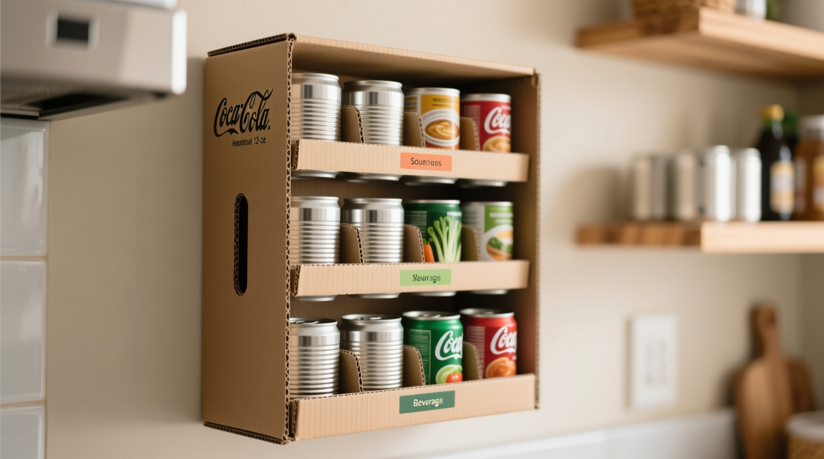 use a soda box for easy canned food storage
