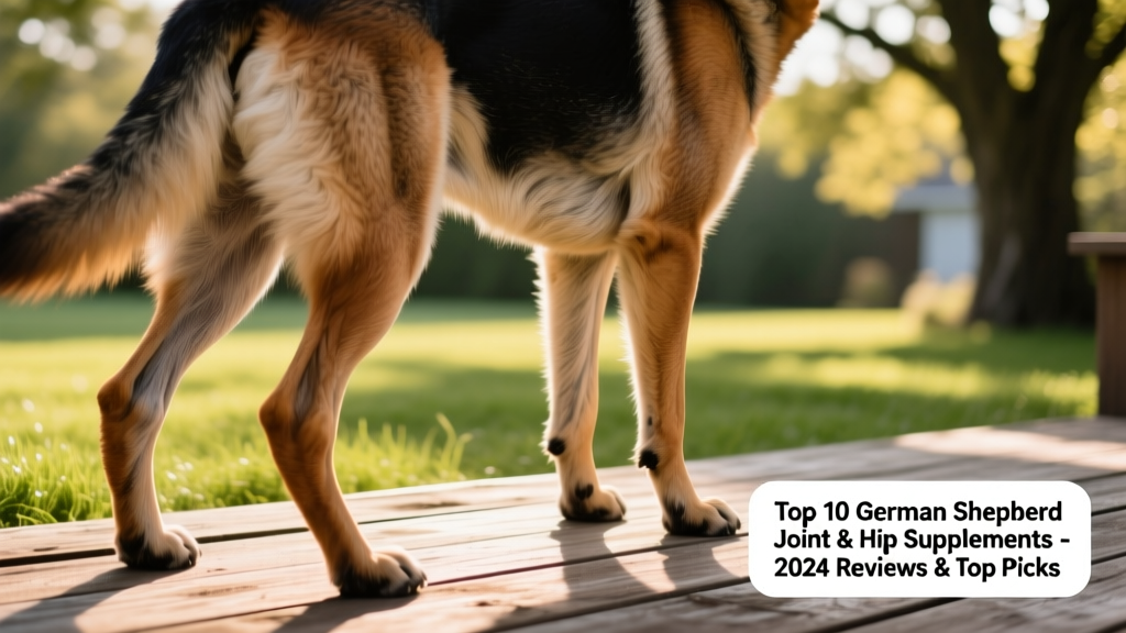 Close-up of a German Shepherd’s hind legs and hips, illustrating healthy stance and muscle tone