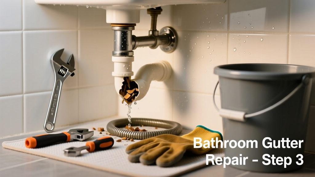 Fixing a Gutter Downspout Clogged in the Bathroom