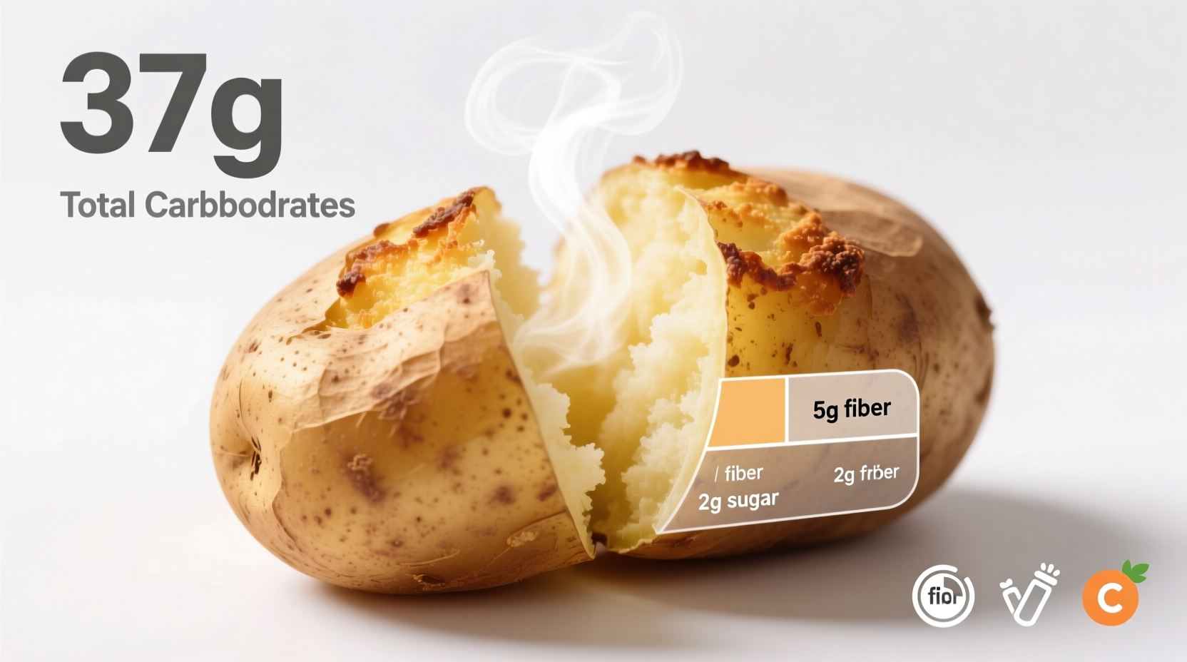 Baked Potato Carbs: 37g in Medium Potato (USDA Data)