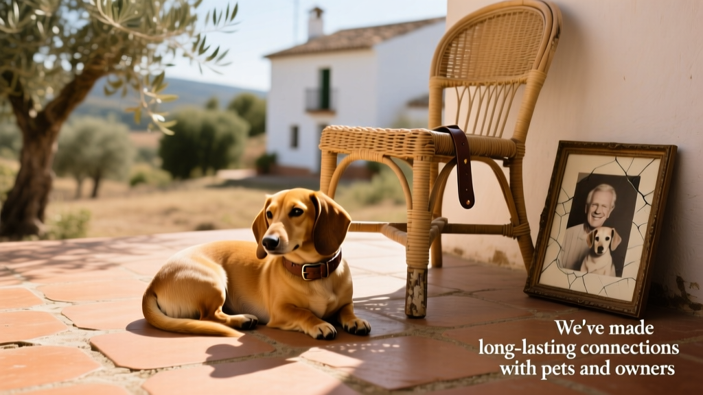Rasmus the dachshund curled up on a sunny terrace in Spain