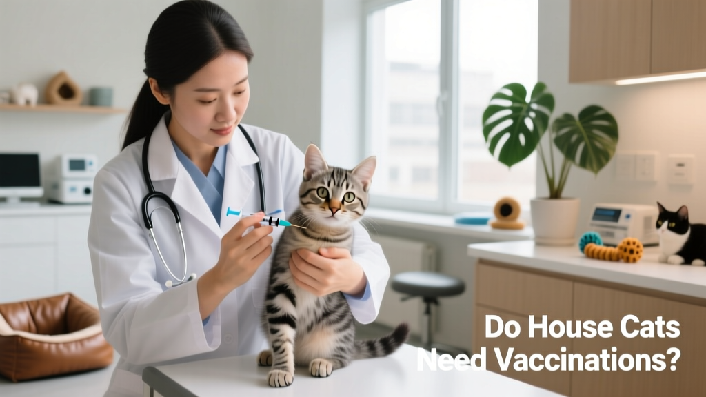 Veterinarian gently holding a kitten while administering a vaccine during a routine wellness exam
