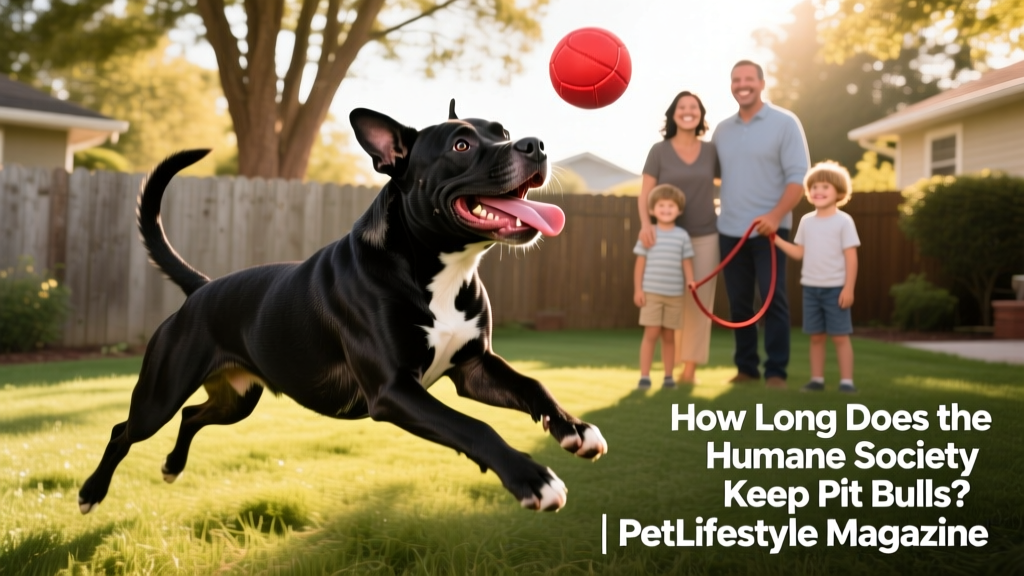A happy, healthy Pit Bull playing fetch in a fenced backyard with their new family