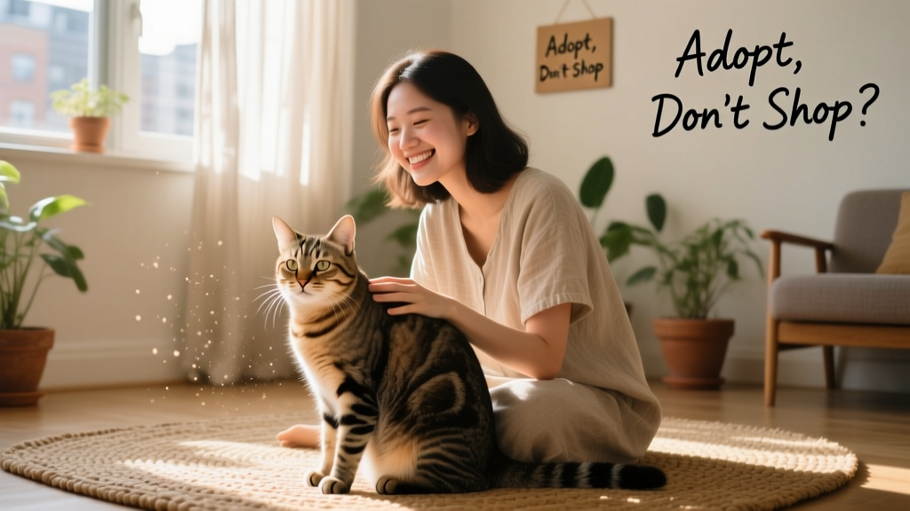 A friendly, well-lit photo of a relaxed cat sitting beside a smiling person