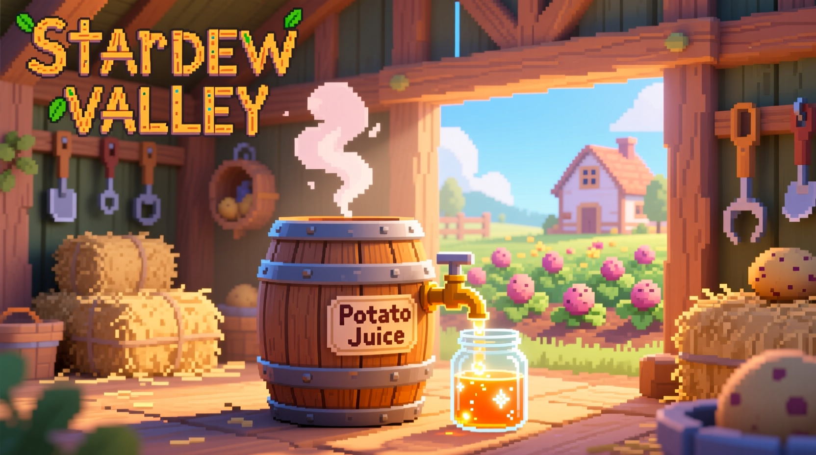 Stardew Valley potato juice in keg processing