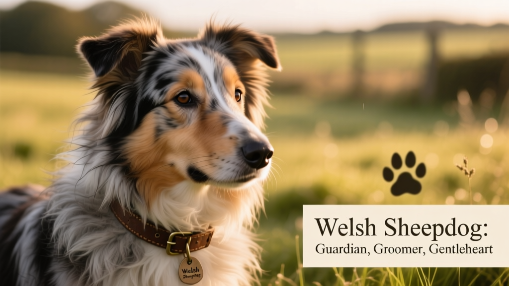 A close-up portrait of a Welsh Sheepdog with expressive eyes and a weather-resistant double coat