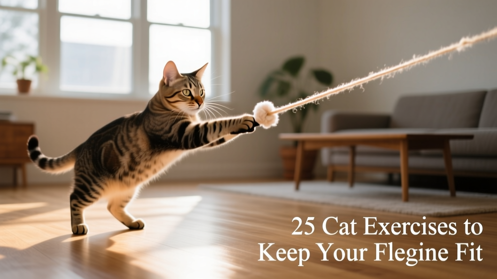 Cat batting playfully at a length of soft, non-fraying string stretched across hardwood floor