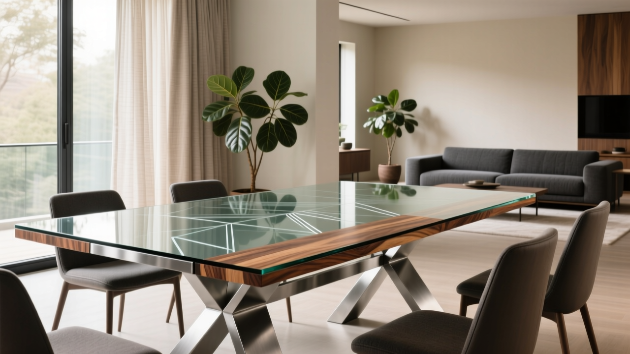 Mixed Material Dining Tables: Glass, Wood, Metal