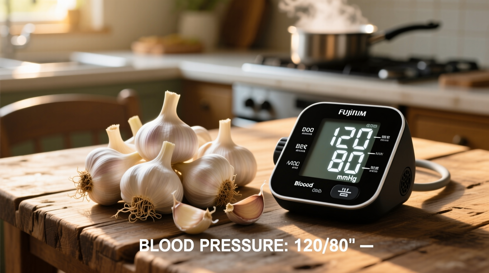 Garlic cloves and blood pressure monitor