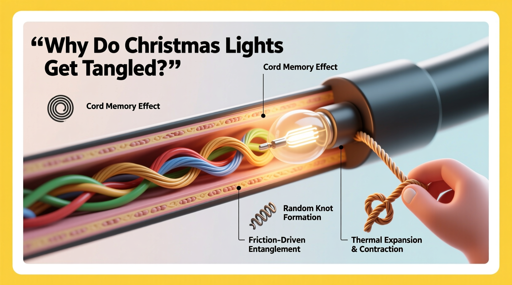 why do christmas lights get tangled so easily science of cord twisting explained