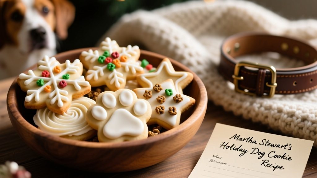 Close-up of decorated dog cookies with cream cheese frosting and kibble sprinkles