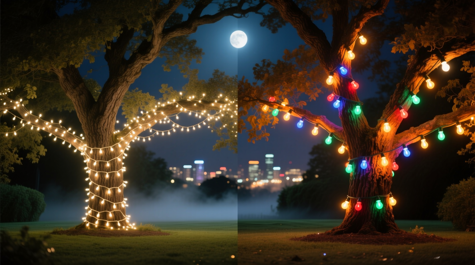 mini lights vs c9 bulbs which look better on large outdoor trees