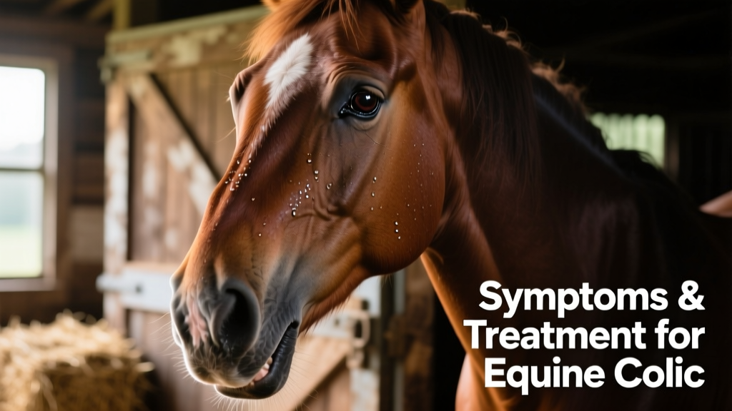 Close-up of a horse's face showing signs of discomfort: flared nostrils, tense jaw, and sweat around the eyes