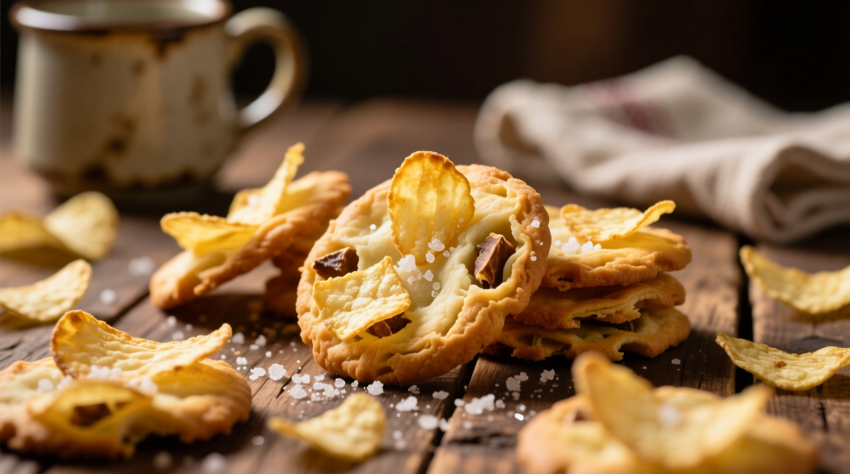 Golden potato chip cookies with visible crunch pieces