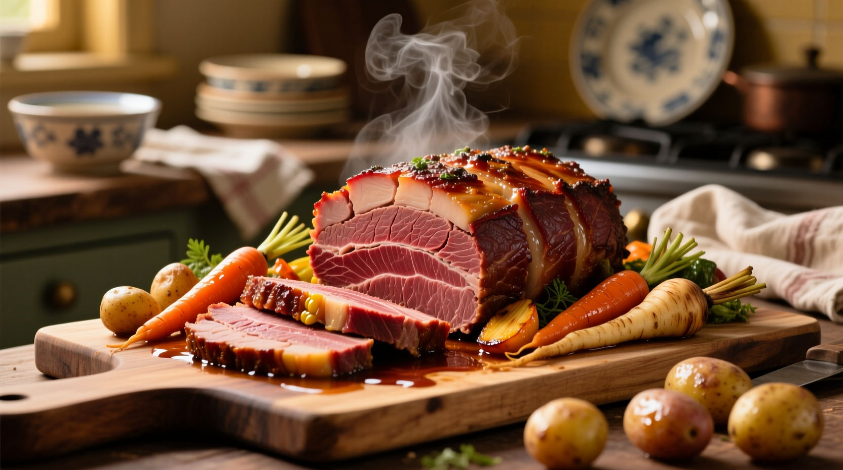 Perfectly cooked corned beef with vegetables