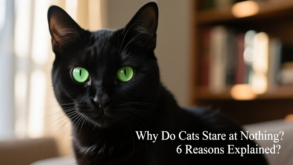 Close-up of a cat intently gazing into the distance with dilated pupils