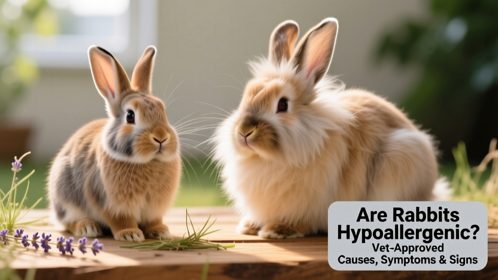 Side-by-side comparison of a short-haired Holland Lop and a long-haired Angora rabbit