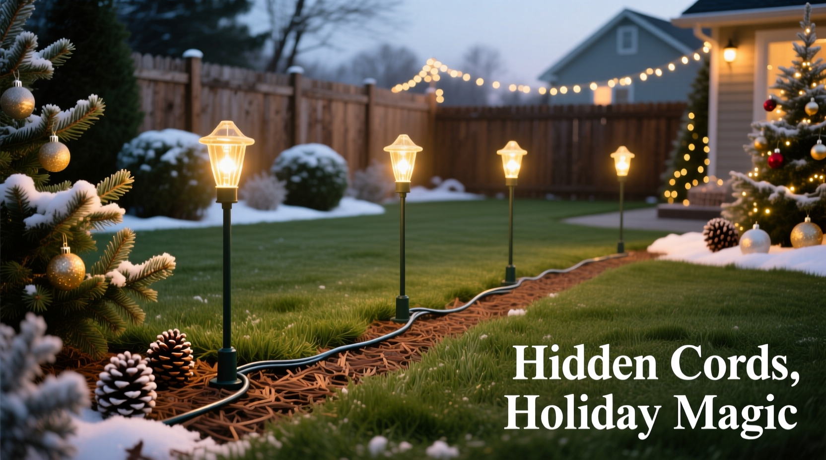 how to hide cords when using standing christmas light poles on your lawn