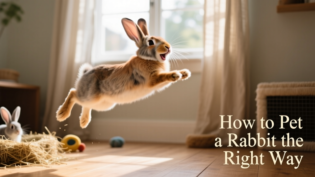 A rabbit mid-binky—leaping joyfully with all four feet off the ground
