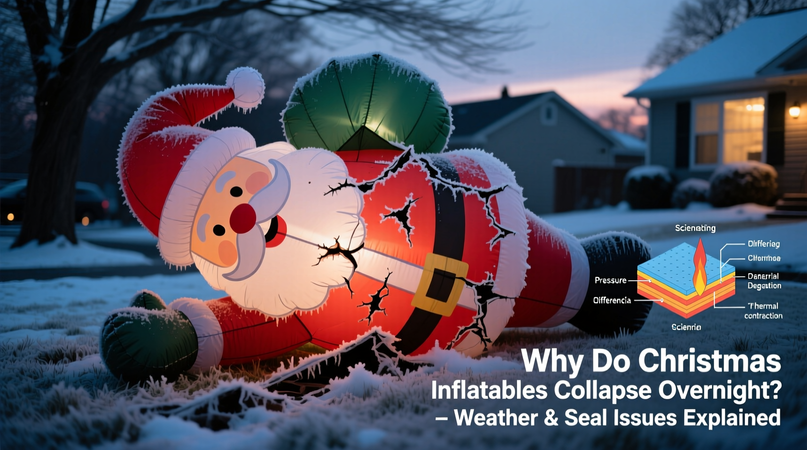 why do some christmas inflatables collapse overnight weather and seal issues