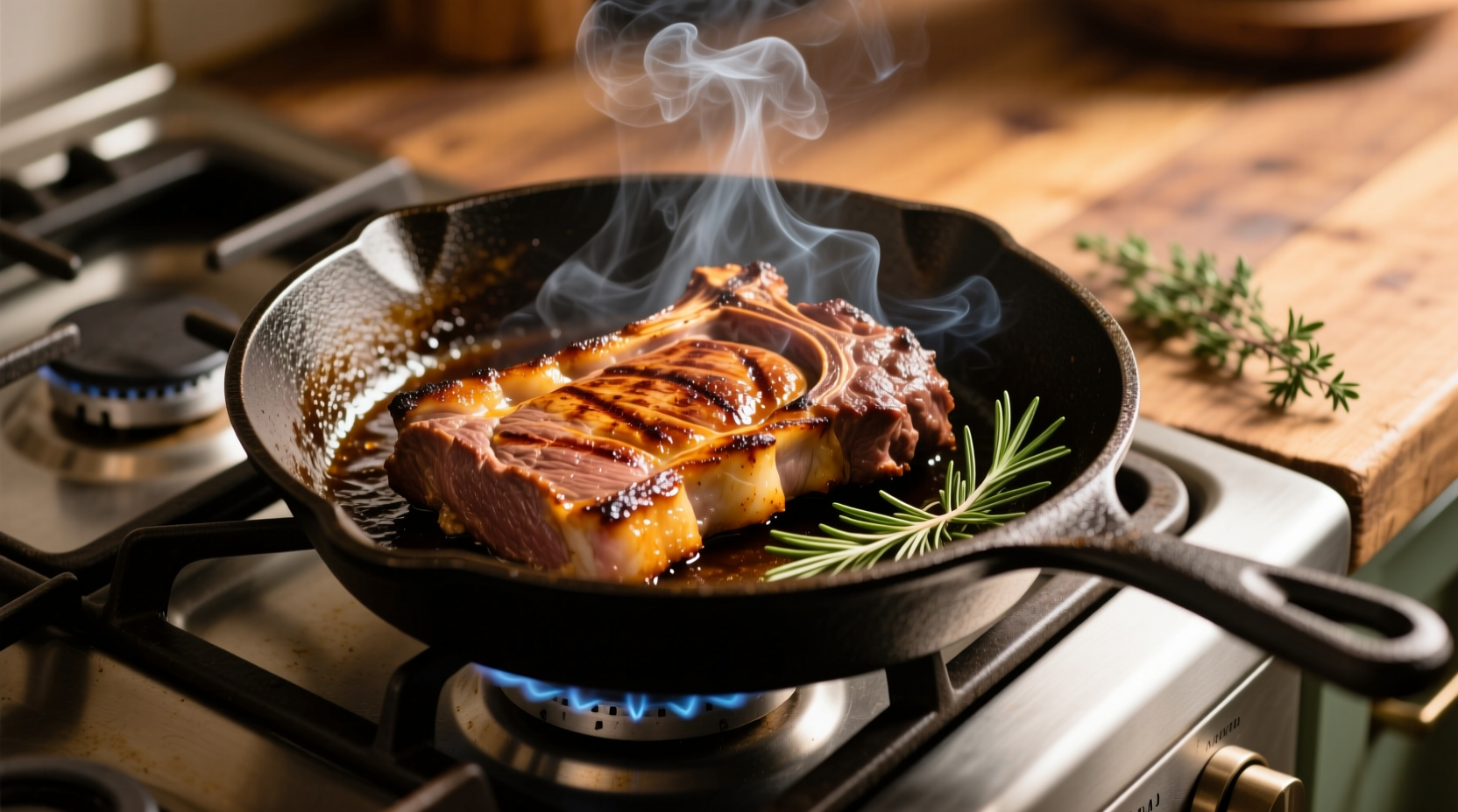 Ground lamb browning in cast iron skillet