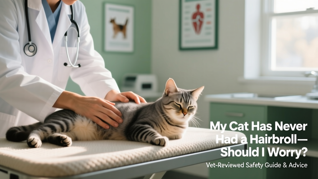 Veterinarian gently examining a calm cat’s abdomen during a routine checkup