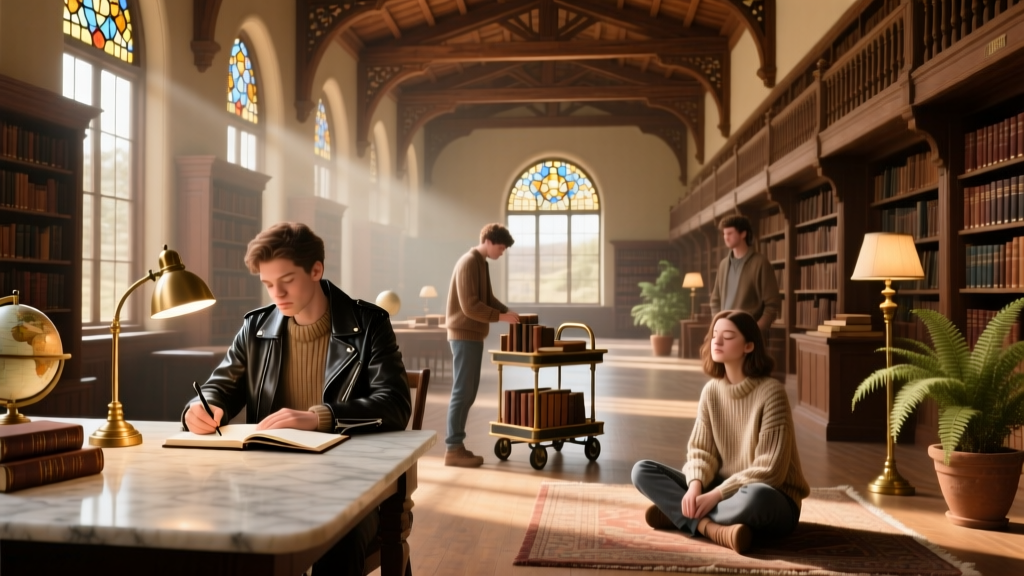 A massive and spacious historic library full of books