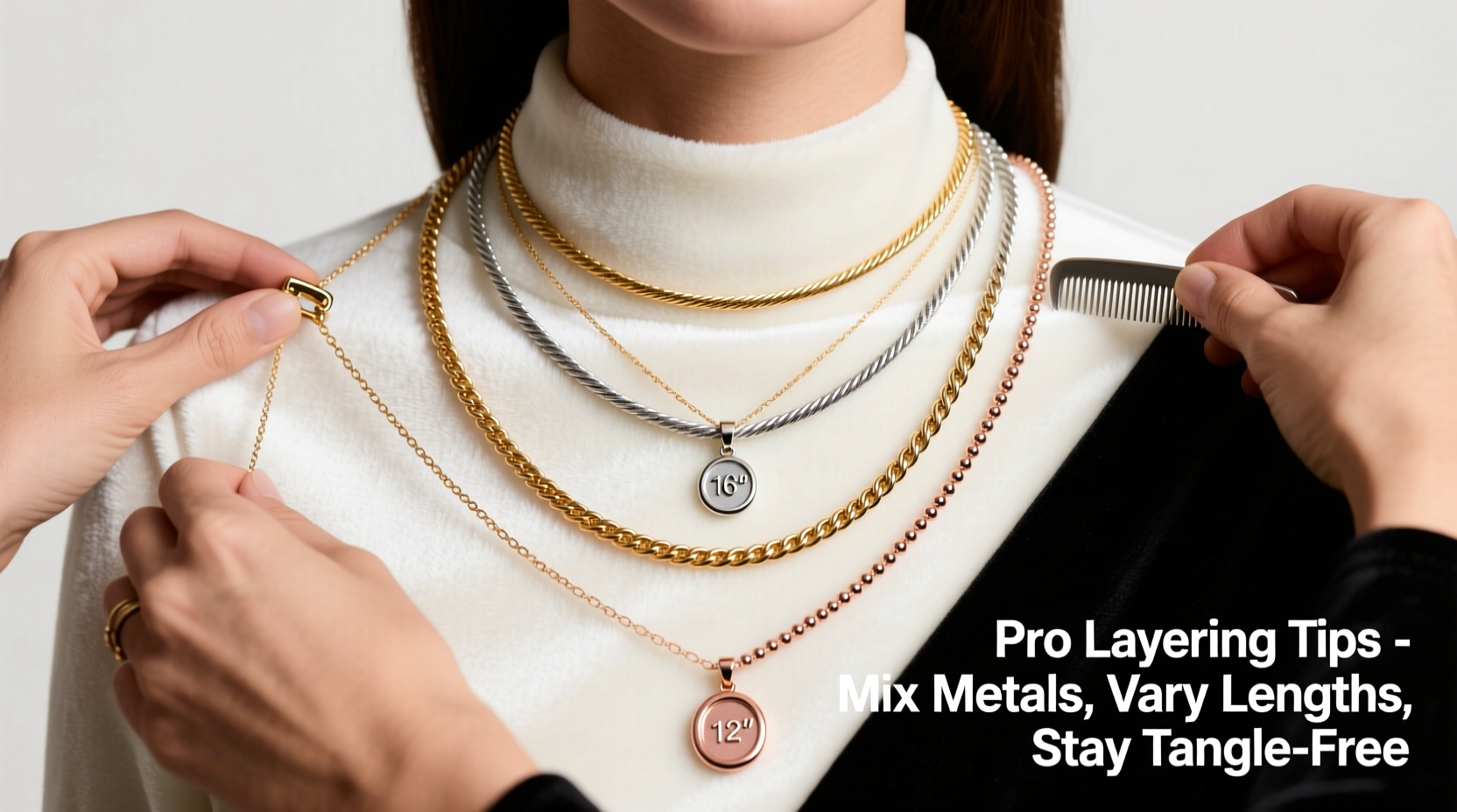 how to layer necklaces without tangling mix metals and lengths like a stylist
