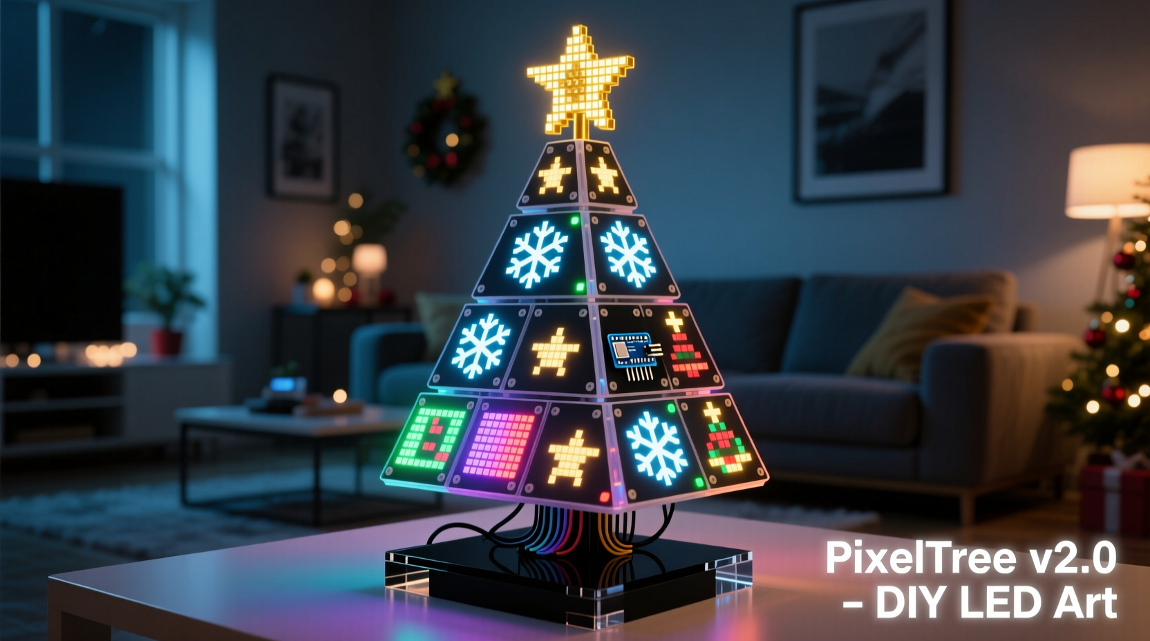 how to make a diy pixel art christmas tree using led grid panels and microcontrollers