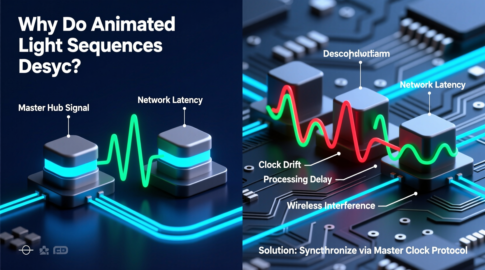why do animated light sequences desync when using multiple hubs