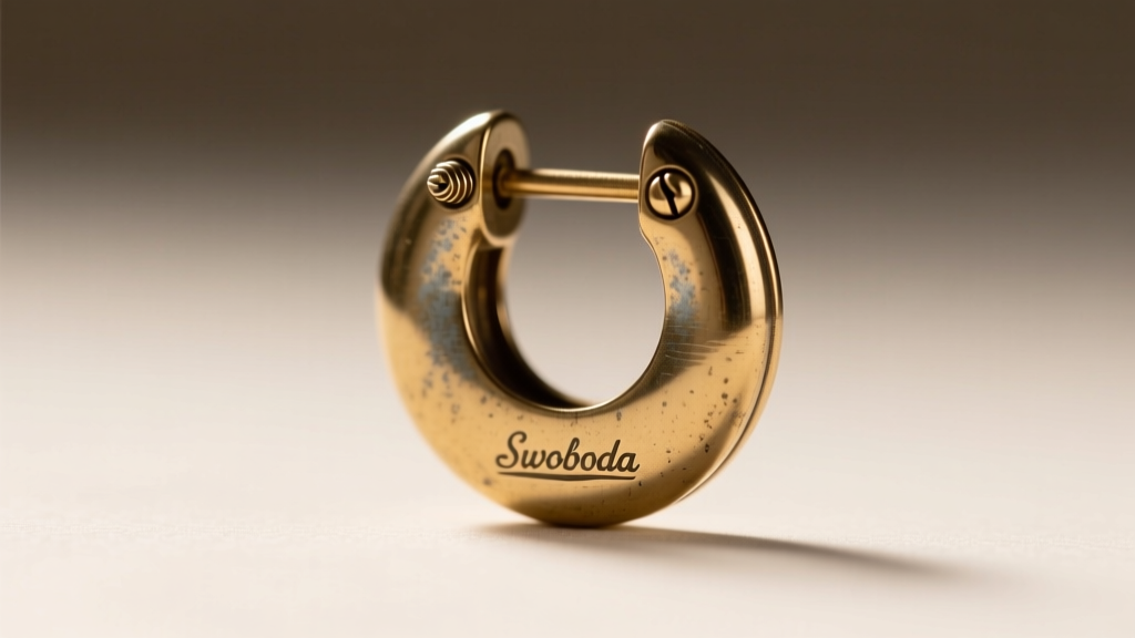 Rear view of a vintage Swoboda earring showing a mid-century screw-back clasp with light oxidation and a small faint brand mark.