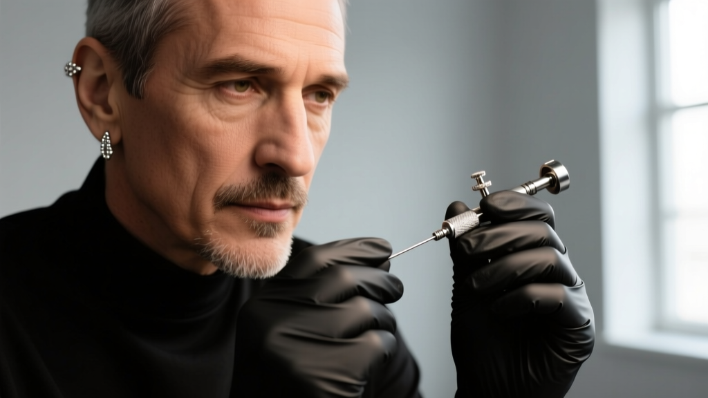 Close-up of a professional piercer