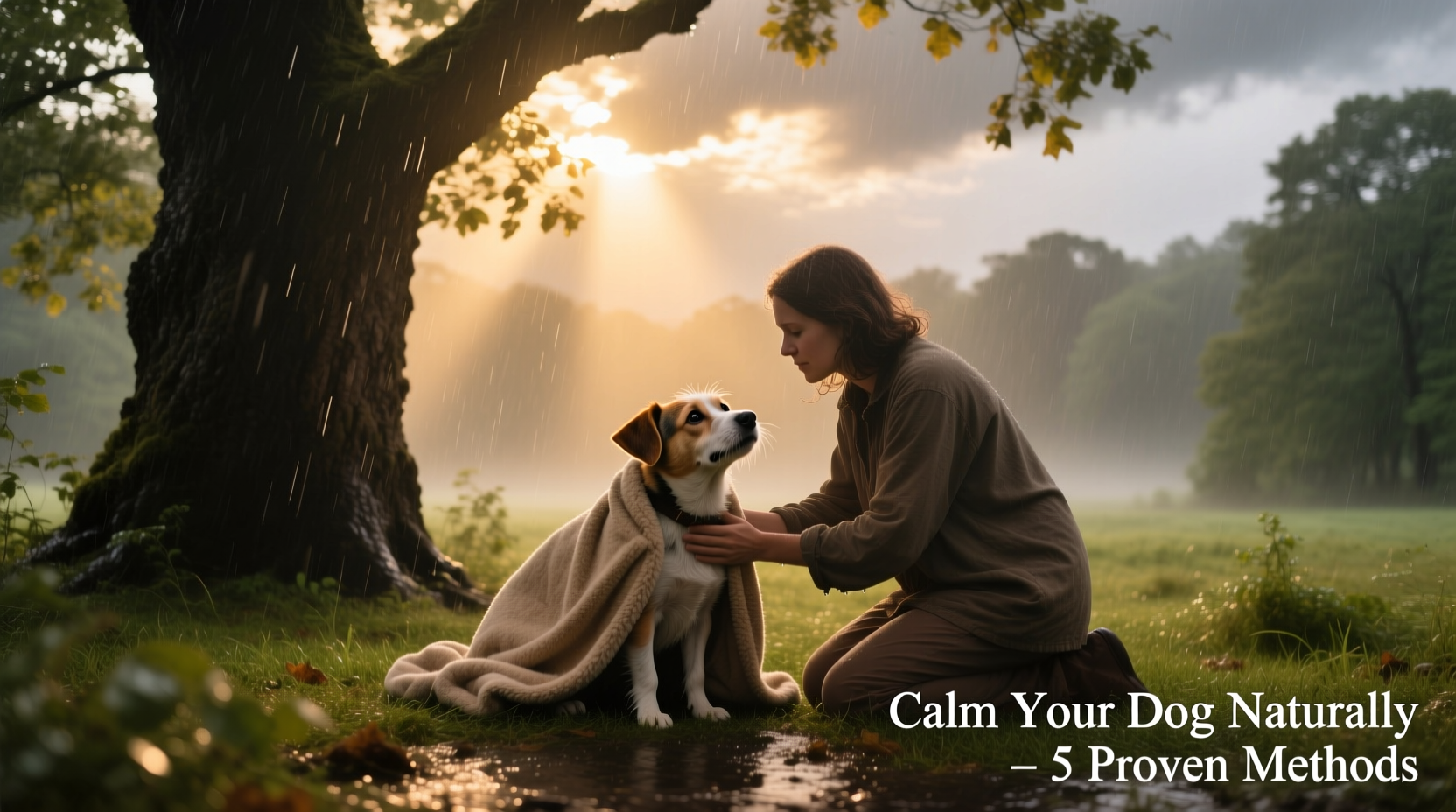 how to calm a thunderstorm scared dog using natural methods