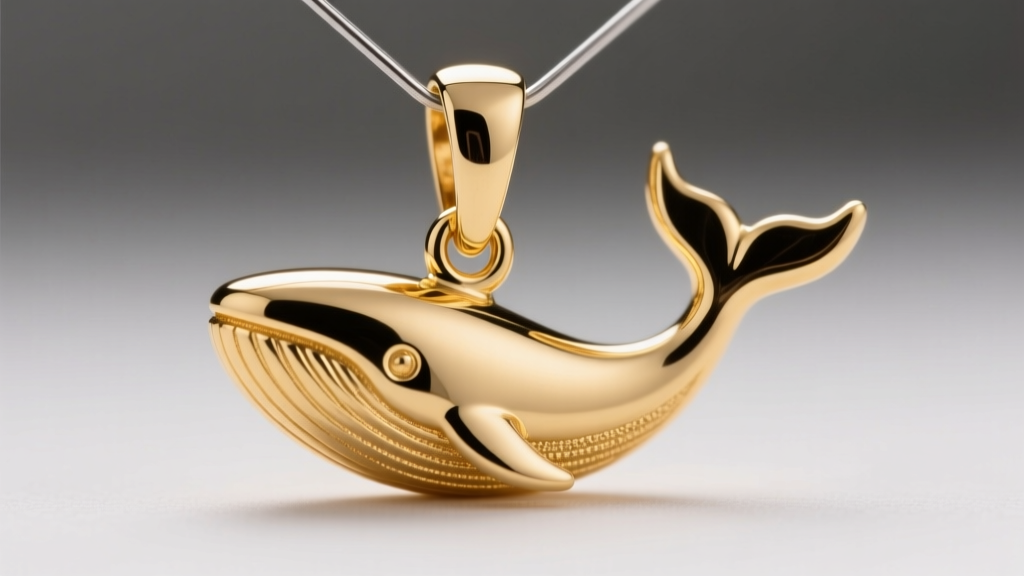 Macro view of a 5mm soldered bail on a gold whale tail pendant, showing the seamless polished connection to the upper fluke edge.