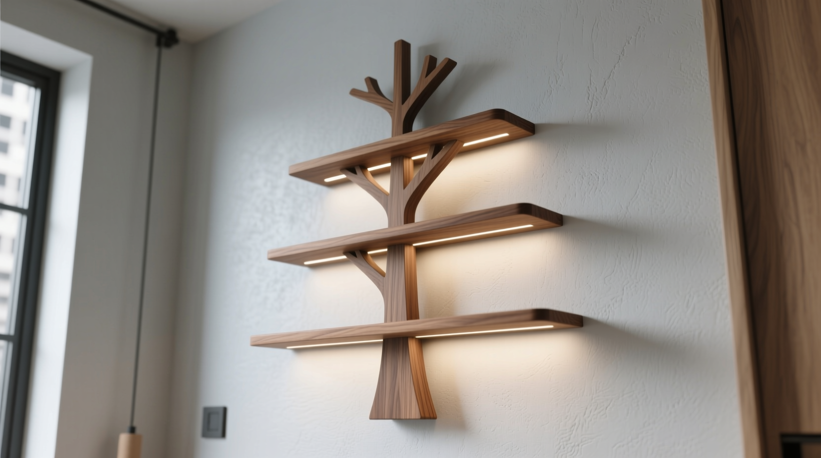 how to build a floating shelf tree display for tiny spaces