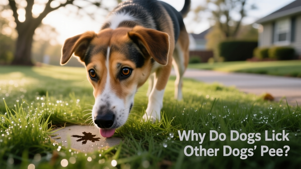 Close-up of a curious dog sniffing urine on grass, nose close to the ground