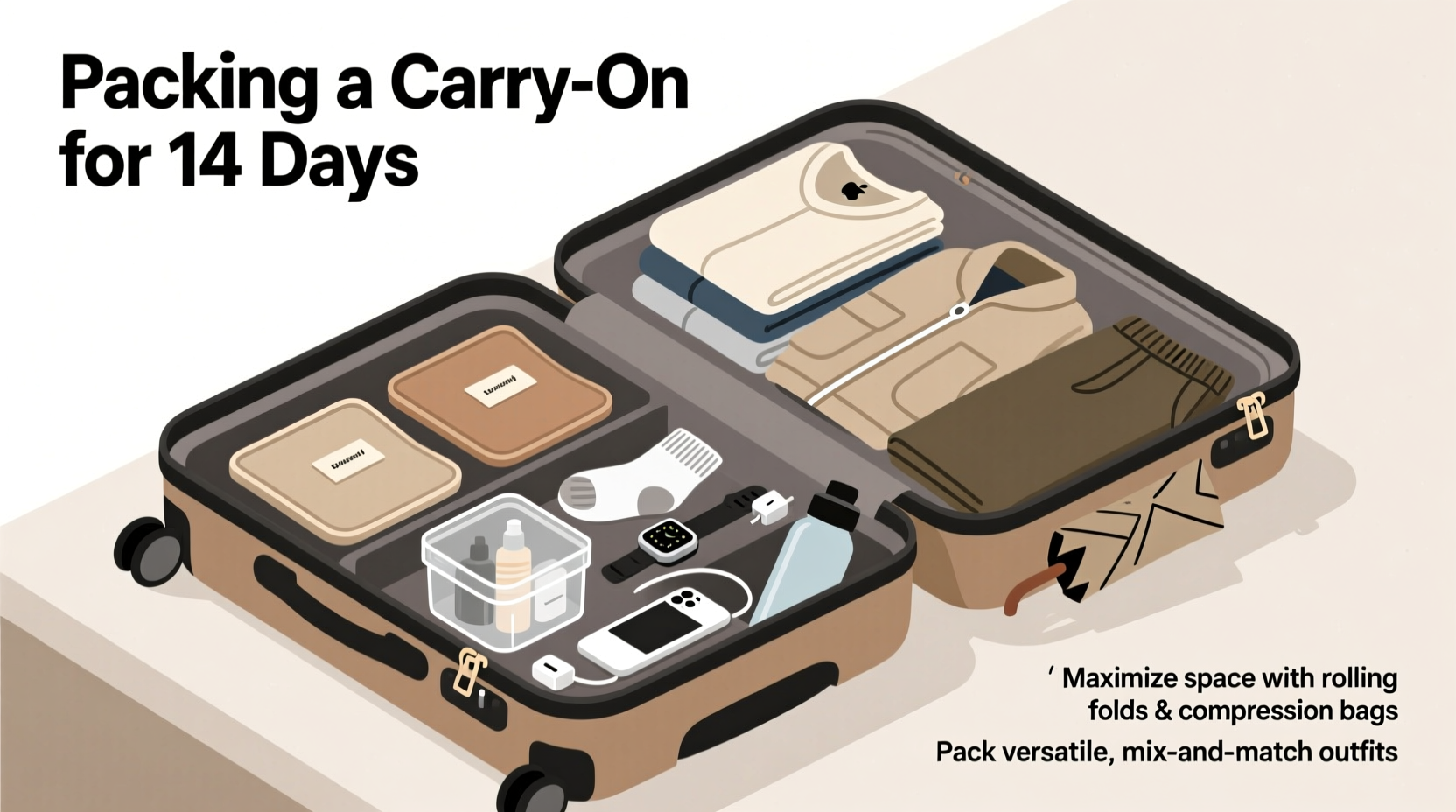 how to pack a carry on only suitcase for a two week trip