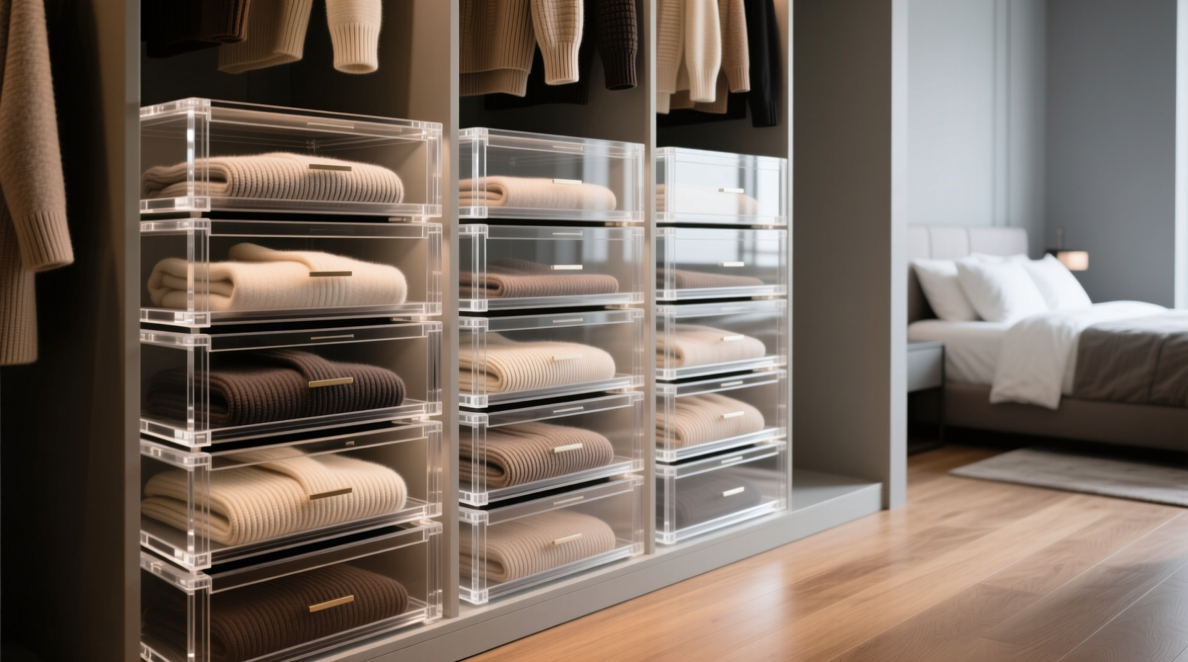 closet organization tips acrylic drawers vs seagrass baskets