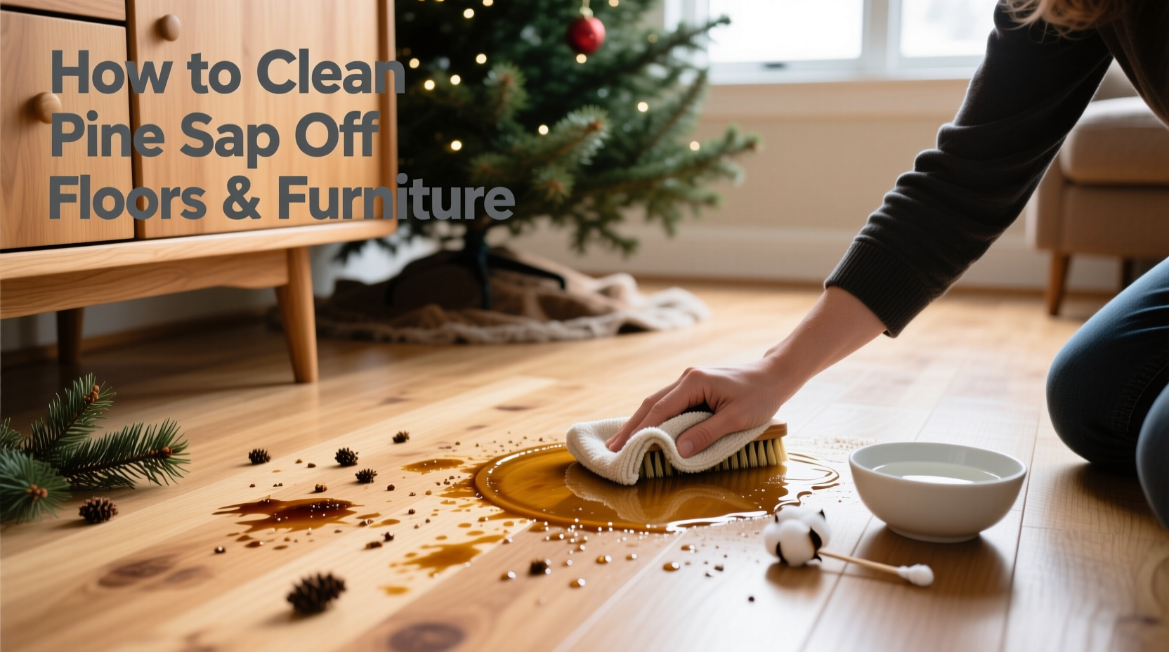 how to clean pine sap off floors and furniture after setting up a real tree