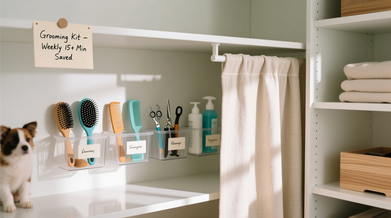 closet organization tips hide pet grooming tools