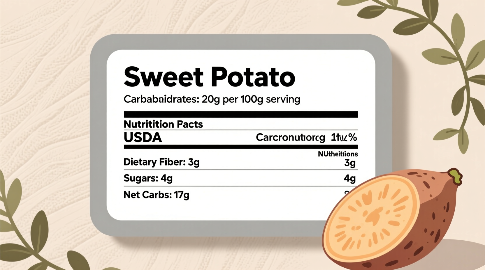 Nutrition facts panel showing sweet potato carbohydrate content