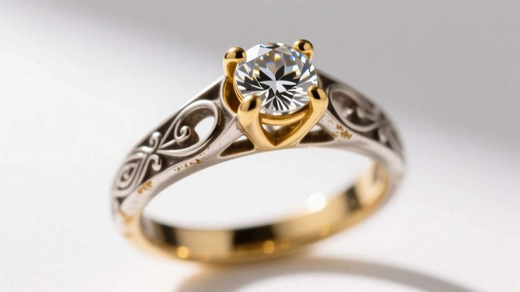 Macro photograph of an eighteenth-century silver-topped gold prong holding a rose-cut diamond, showing slight metal wear.