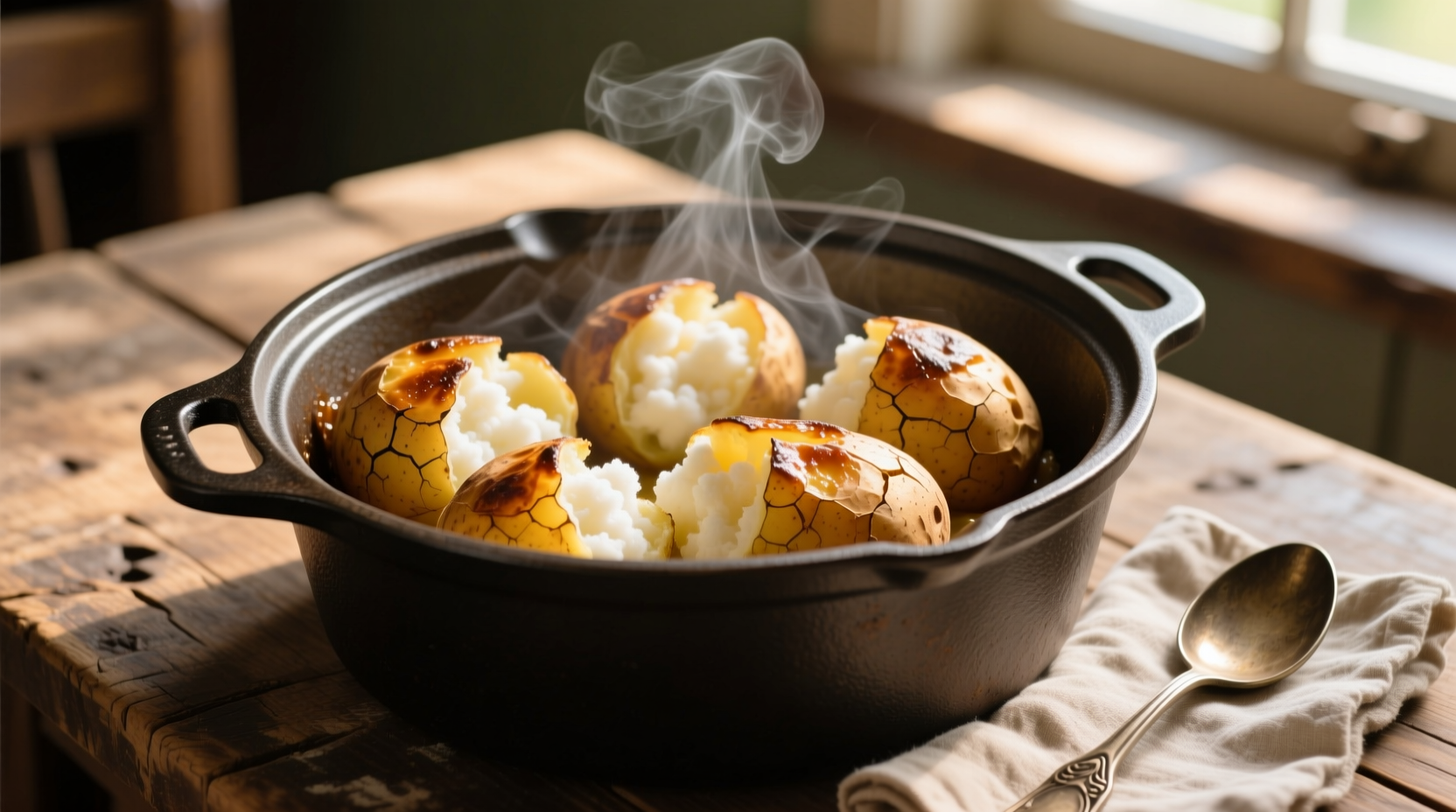 Perfectly cooked baked potatoes in crockpot with fluffy interior