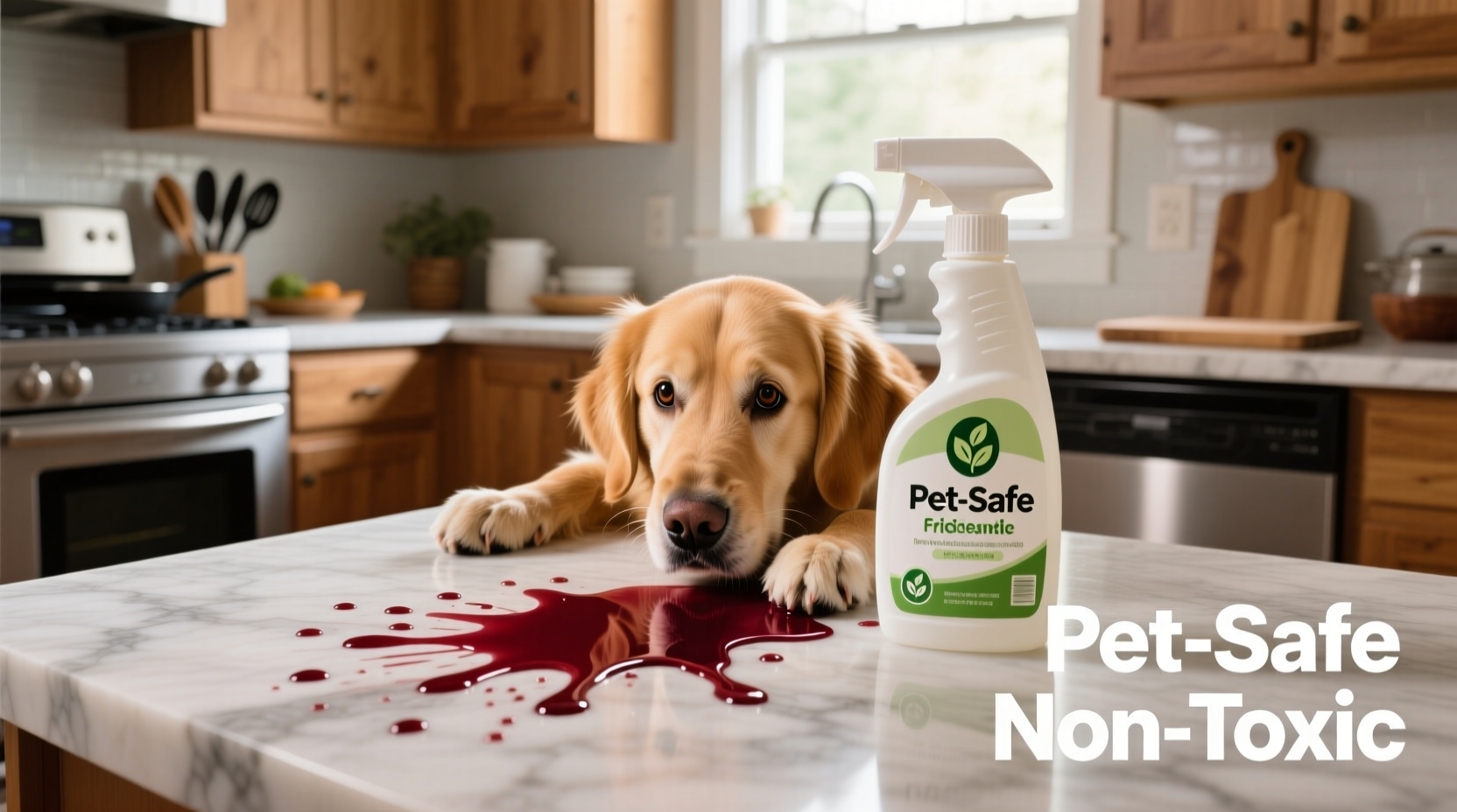 pet-safe cleaning sprays for homes with wine spills and curious dogs