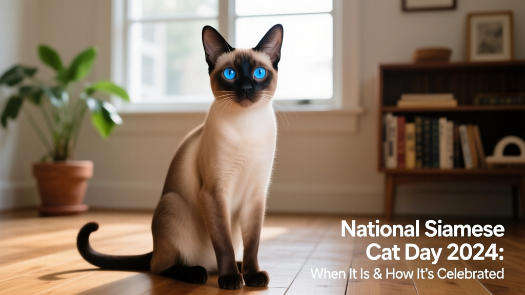 A playful Siamese cat sitting upright with bright blue eyes and pointed ears, bathed in soft natural light