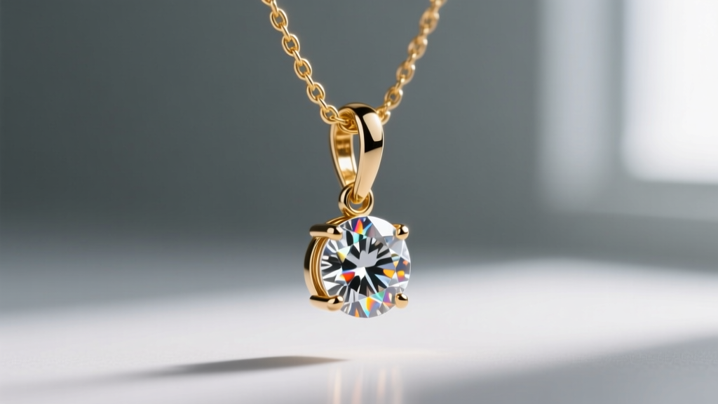 Macro shot of a half-carat diamond pendant flipped upside down on a fine gold cable chain, showing the sliding bail mechanism.