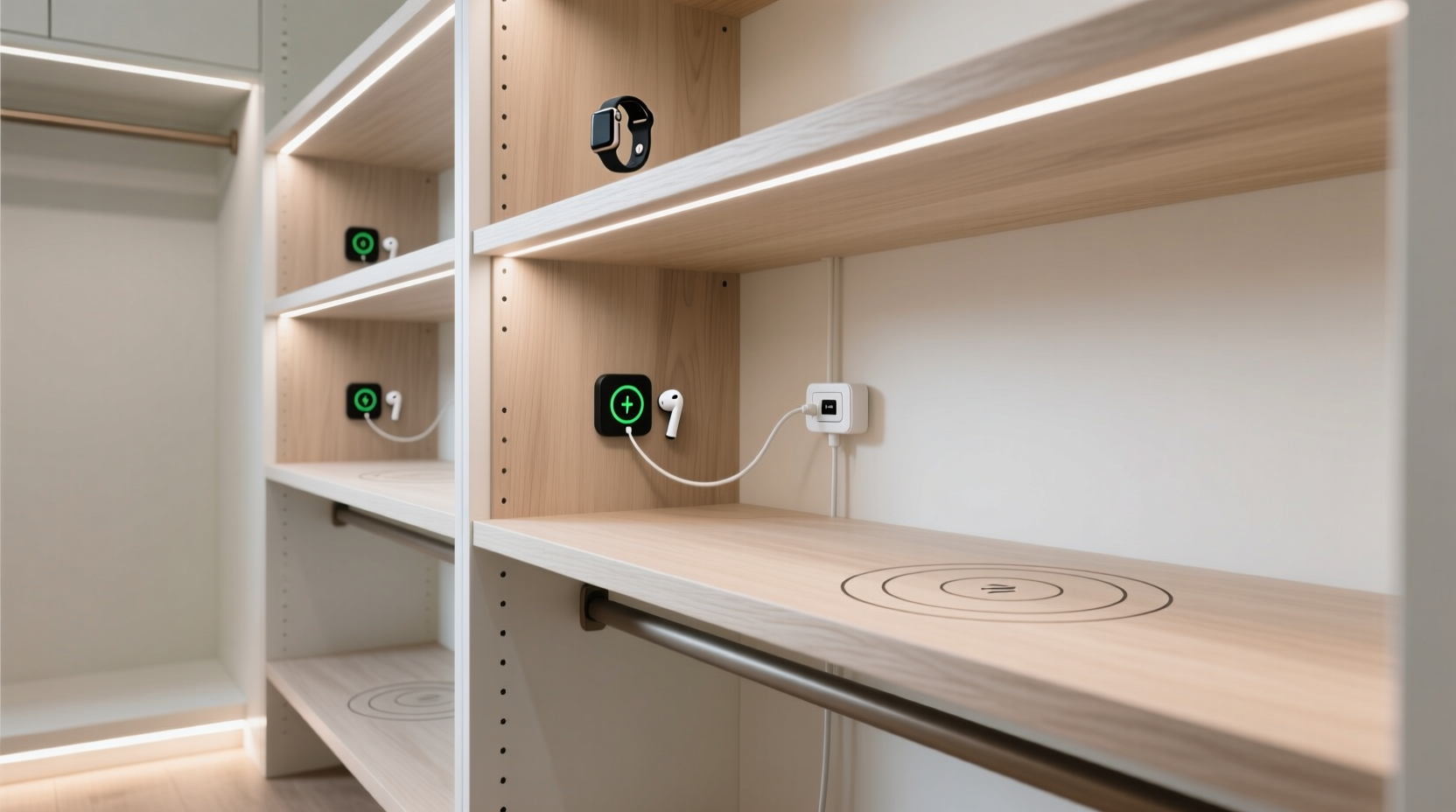closet organization tips hidden charging ports