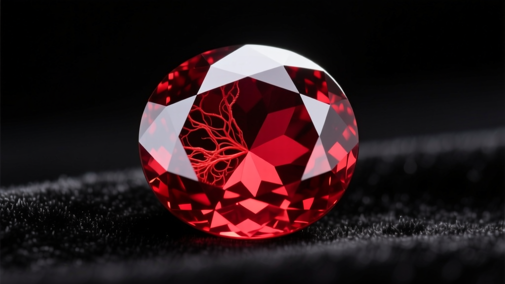 Macro shot of an unheated Burmese ruby displaying pigeon blood red color and natural silk inclusions under bright studio lighting