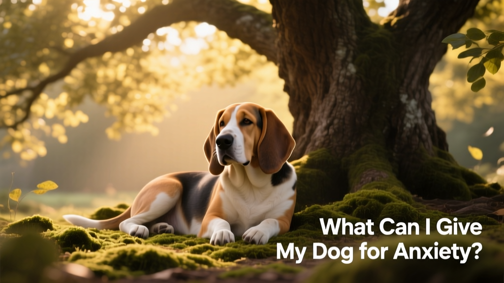 a calm hound dog resting under a tree in dappled sunlight