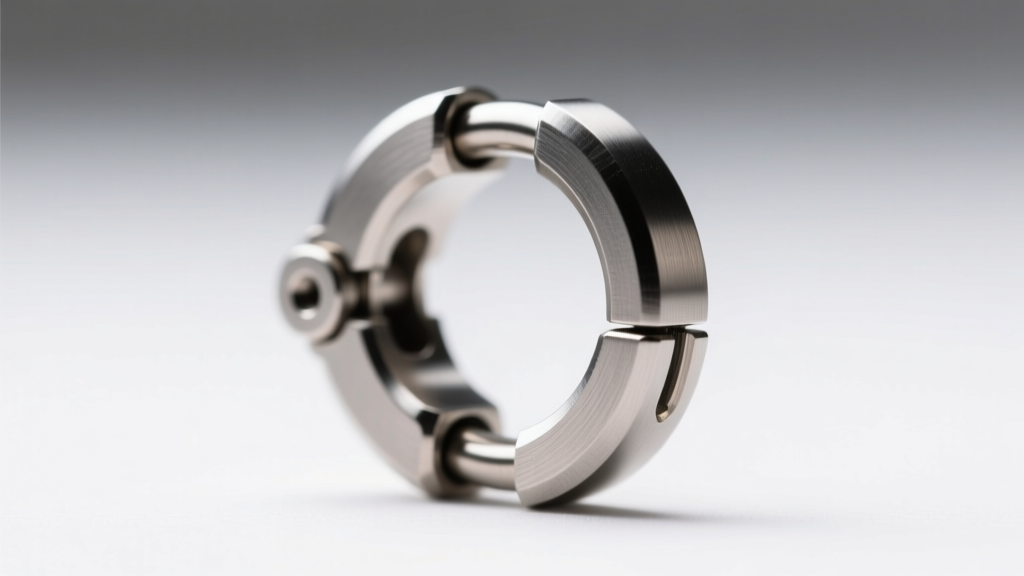 Macro shot of a 20-gauge titanium hoop clicker closure showing the precise hinge and secure interlocking latch.